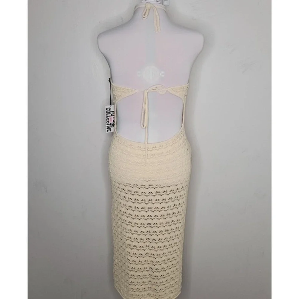 Future Collective Alani Noelle Crochet Knit Midi Dress XL Halter Boho Beach Wear